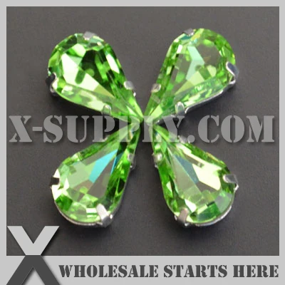 

DHL Free Shipping Preset Mounted Crystal Rhinestone Pear/Tear Drop 8x13mm Peridot in NICKEL Sew on Setting for Bag,Shoe