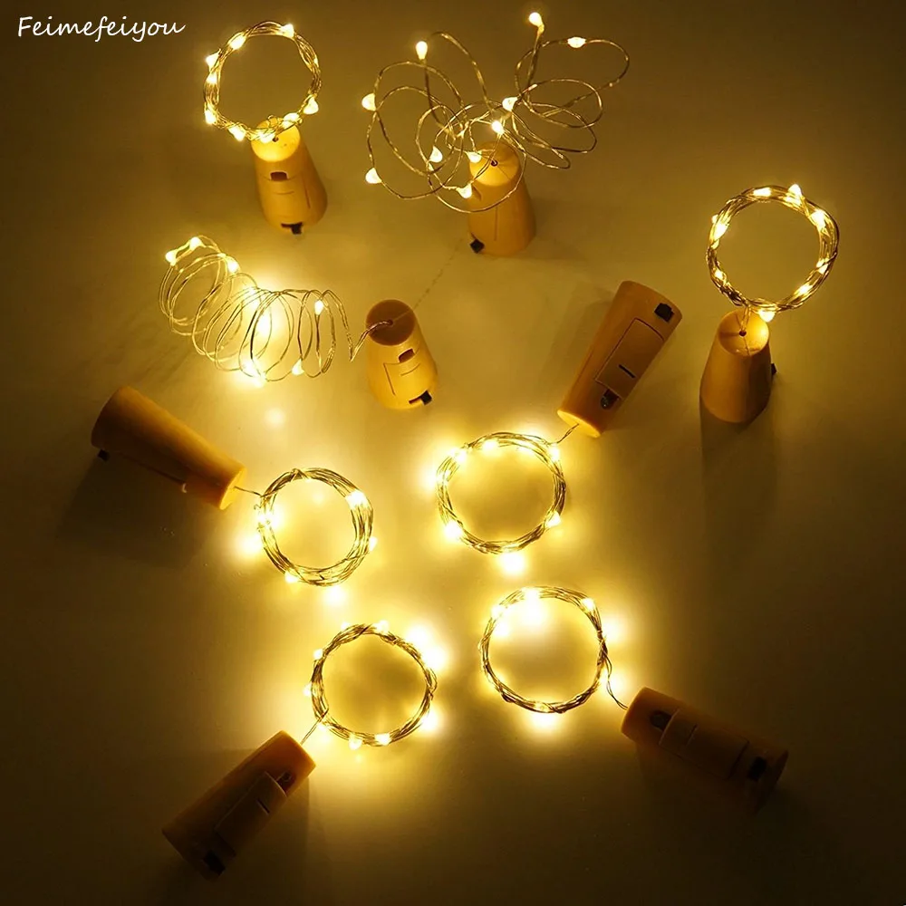 10 Stuks Led Fles Kurk Licht Knoop Batterij Waterdicht 2M Slinger Wijnfles Sprookjesachtige Lichtslinger Voor Bruiloftsfeest Decora