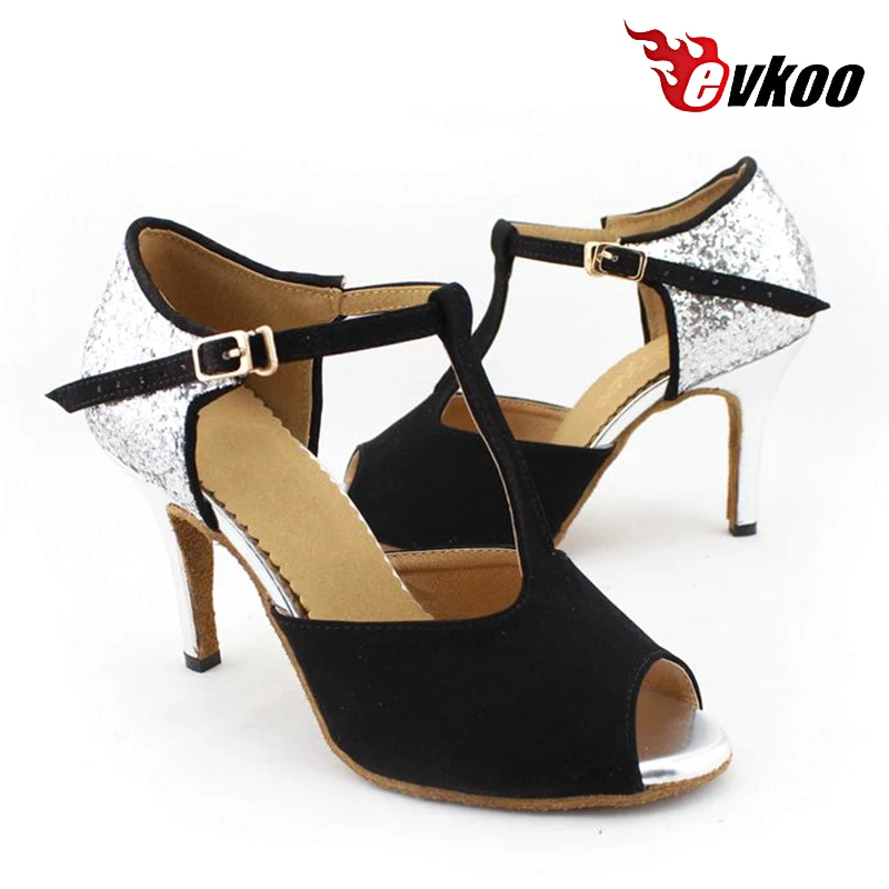 

Evkoodance Size US4-12 Dancing Shoes Black Nubuck With Silver Glitter 8.5cm Heel Comfortable Women Latin Dance Shoe Evkoo425 DIY