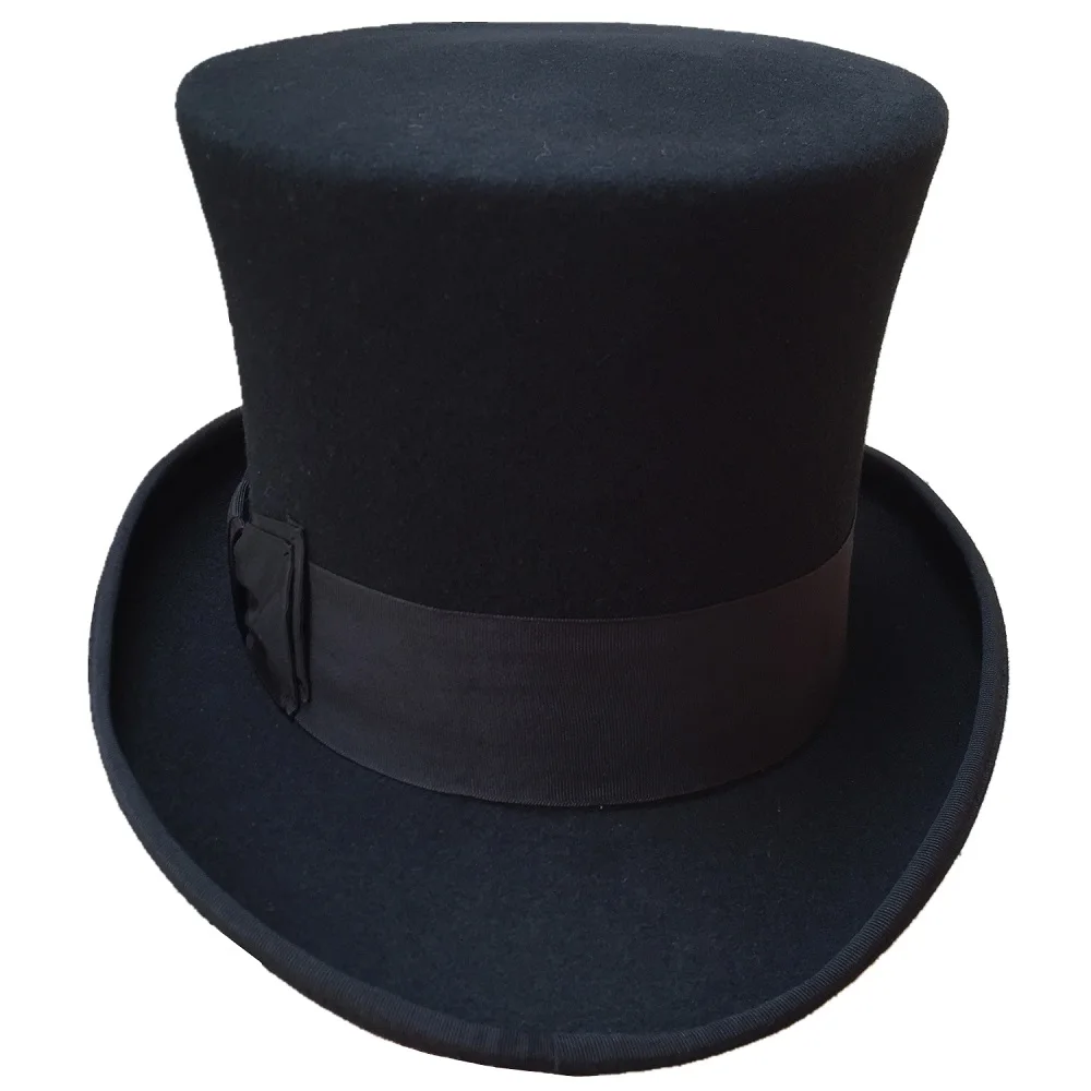 Black  Top Hat Wool Gentleman Steampunk Groom Wedding High Top Hat  Cylinder Chimney Pot Hat Topper