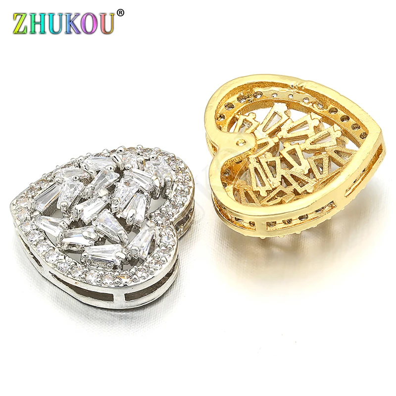 15*16mm Brass Micro Pave Cubic Zirconia Heart Charms Connectors for Diy Jewelry Findings, Mixed Color, Model: VS219