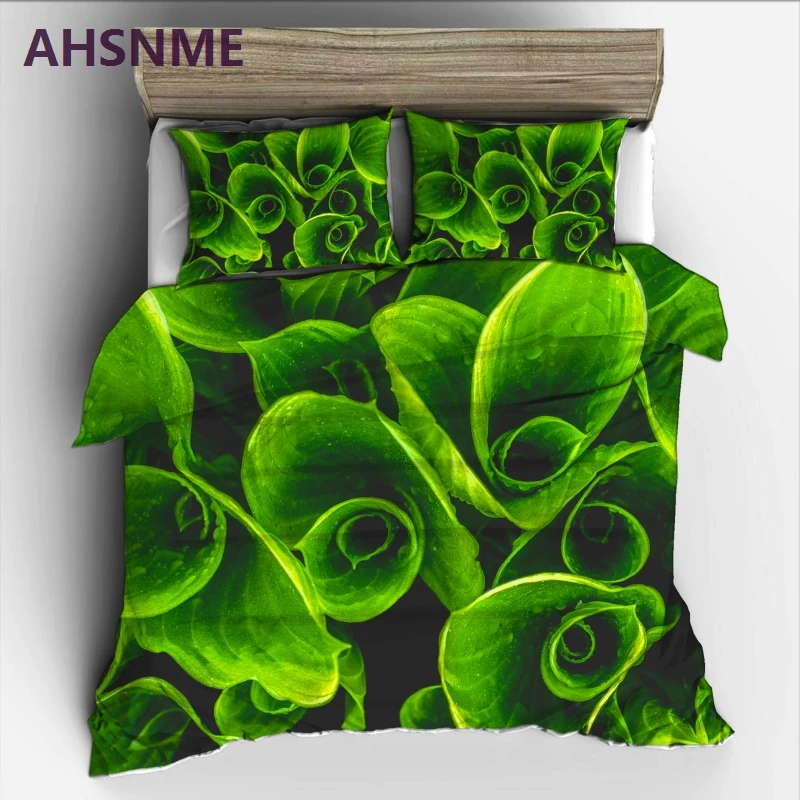 AHSNME Full Green Leaf Rey ropa de cama After Rain Plant Photo High-definition Print Quilt Cover Multi-Country Size AU/UA/EU/RU