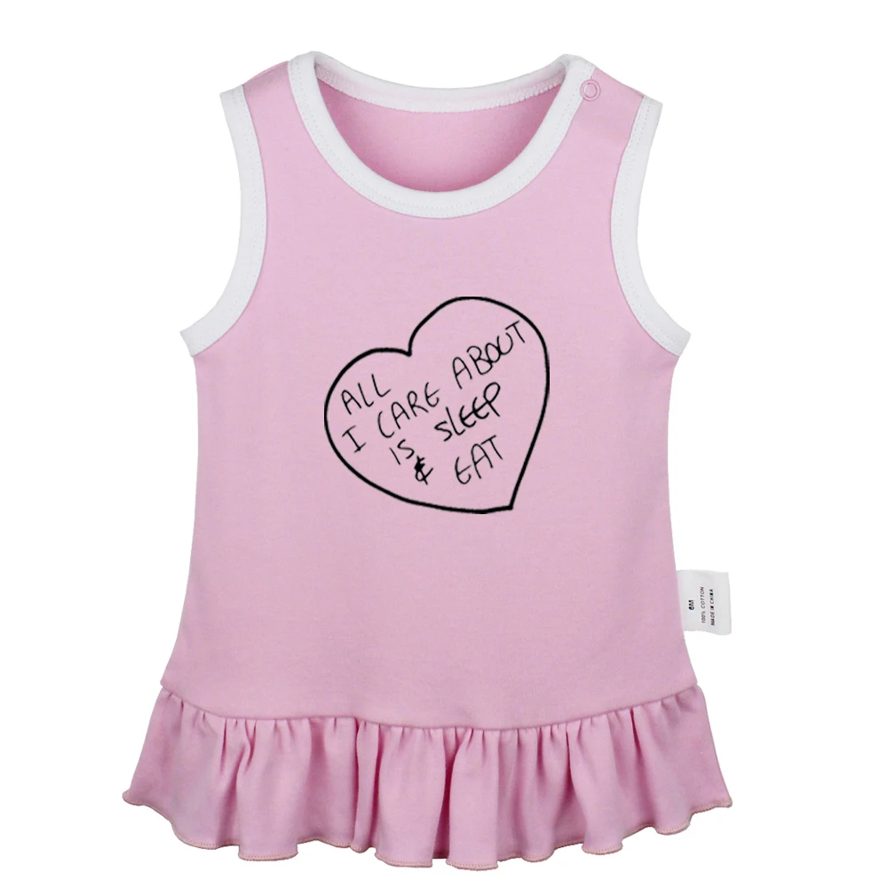 Pink Love Too Sassy For You All I Care About Is Sleep&Eat Newborn Baby Girls Dresses Toddler Sleeveless Dress Infant Clothes