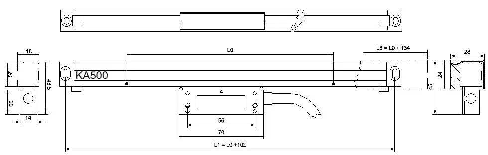 Free Shipping Sino KA-500 70 120 170 220 270 320 370 420 470mm Slim Linear Scale Original Sino KA500 Thin Small Linear Enceder