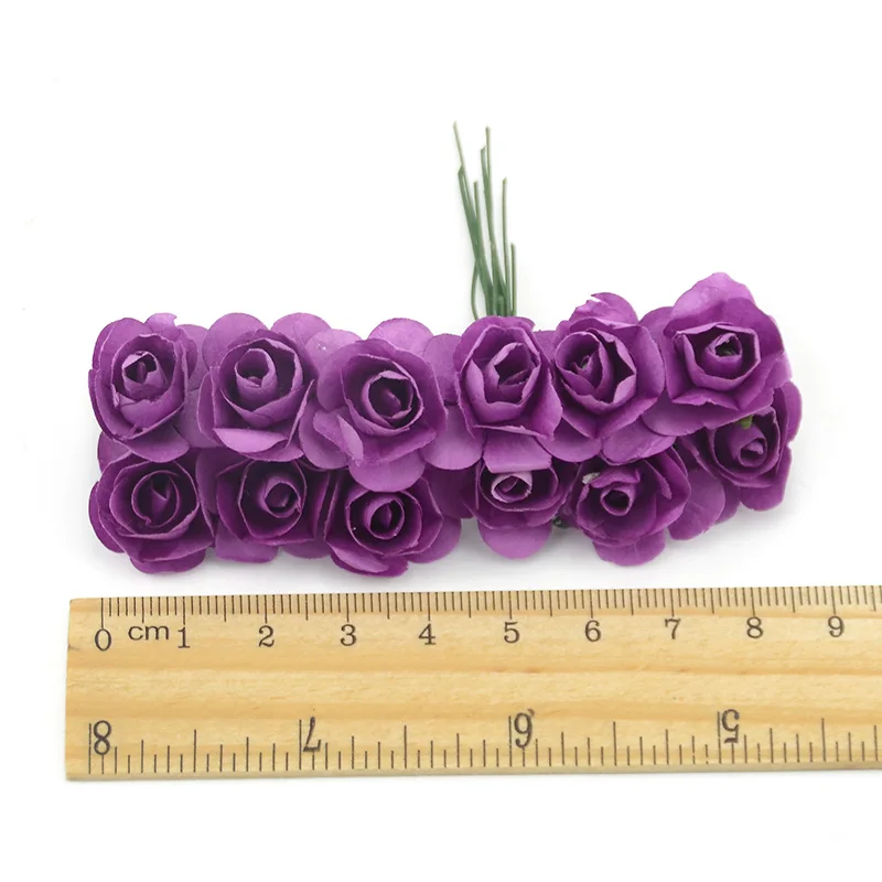 144 Teile/los 1,5 cm Mini Papier Rose Künstliche Blumen Hände Für Hochzeit Dekoration Scrapbooking Kleine Gefälschte Blumenstrauß – Detail 3