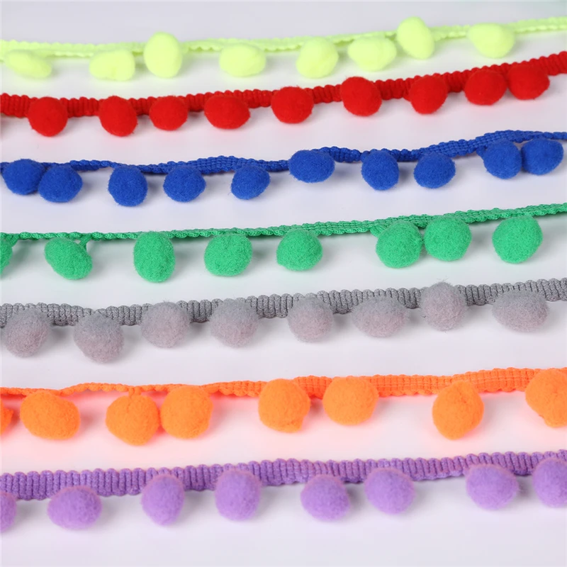 

5 Yards Colorful Plush Ball Fringe Ribbon Pompom Balls Lace Trim Clothes Wedding Dress Home Decor DIY Curtain Sewing Accessories