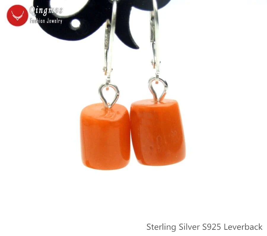 Qingmos Fashion 10-11mm Orange Natural Knobble Coral Earring for Woman with Leverback Earring Dangle Earring ear746