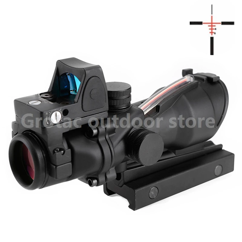 

Tactical ACOG 4X32 Rifle Sight Scope Red Fiber Source Illuminated Rifle Scope with RMR Micro mini Red Dot