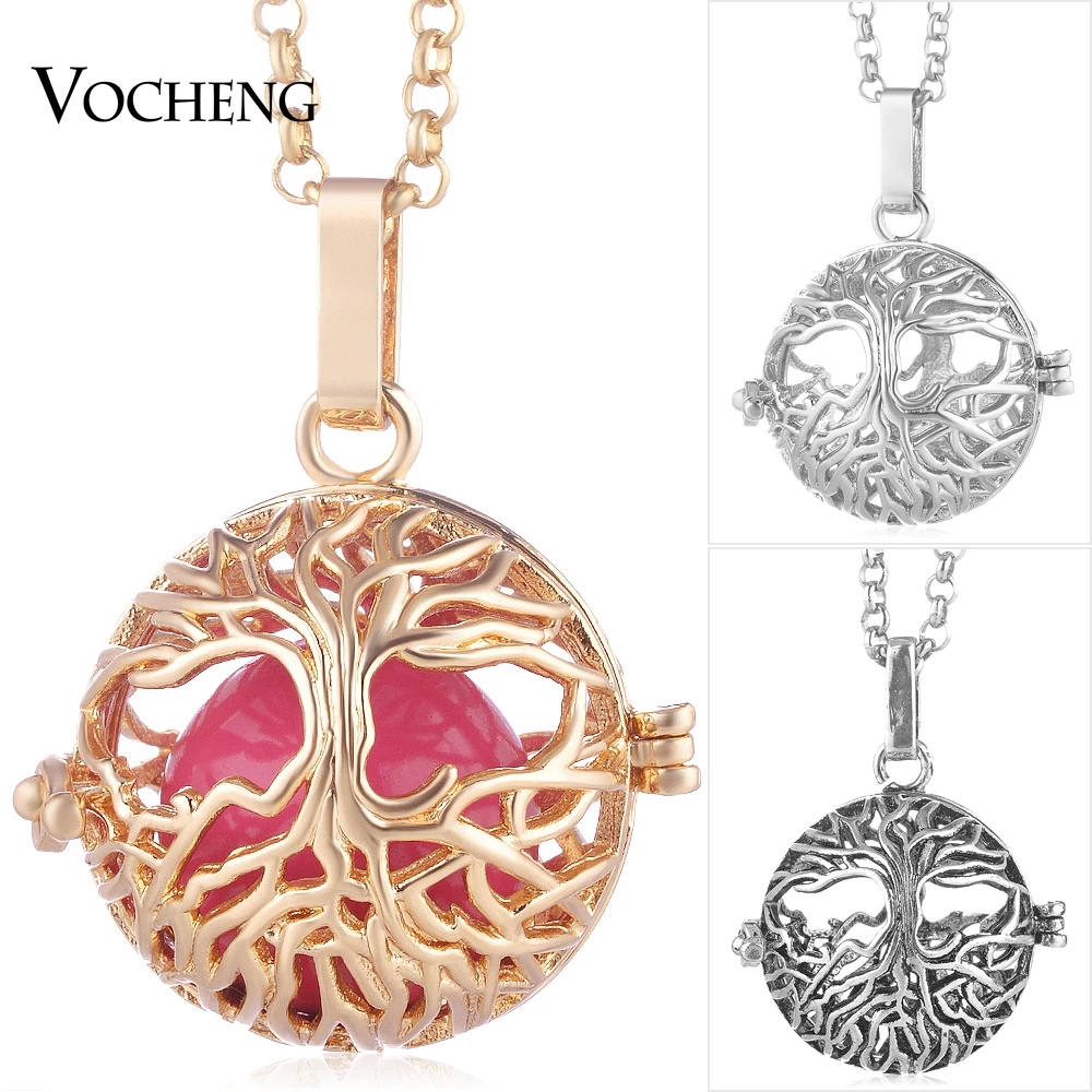 

10pcs/lot Vocheng Bola Ball Necklace Aromatherapy Locket Tree of Life Copper Metal 3 Colors with Stainless Steel Chain VA-252*10