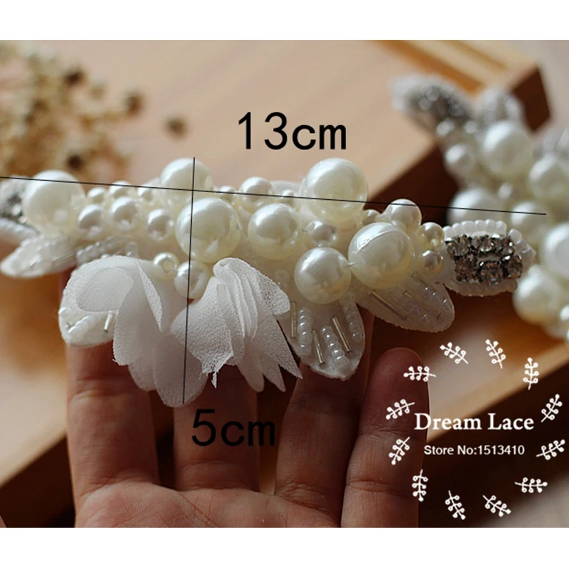 Patches 2 Pcs Pearl Beaded Applique Chiffon Leaves Corsage Collar Patch For Wedding Dress Shoulder Flowers Applique Patches