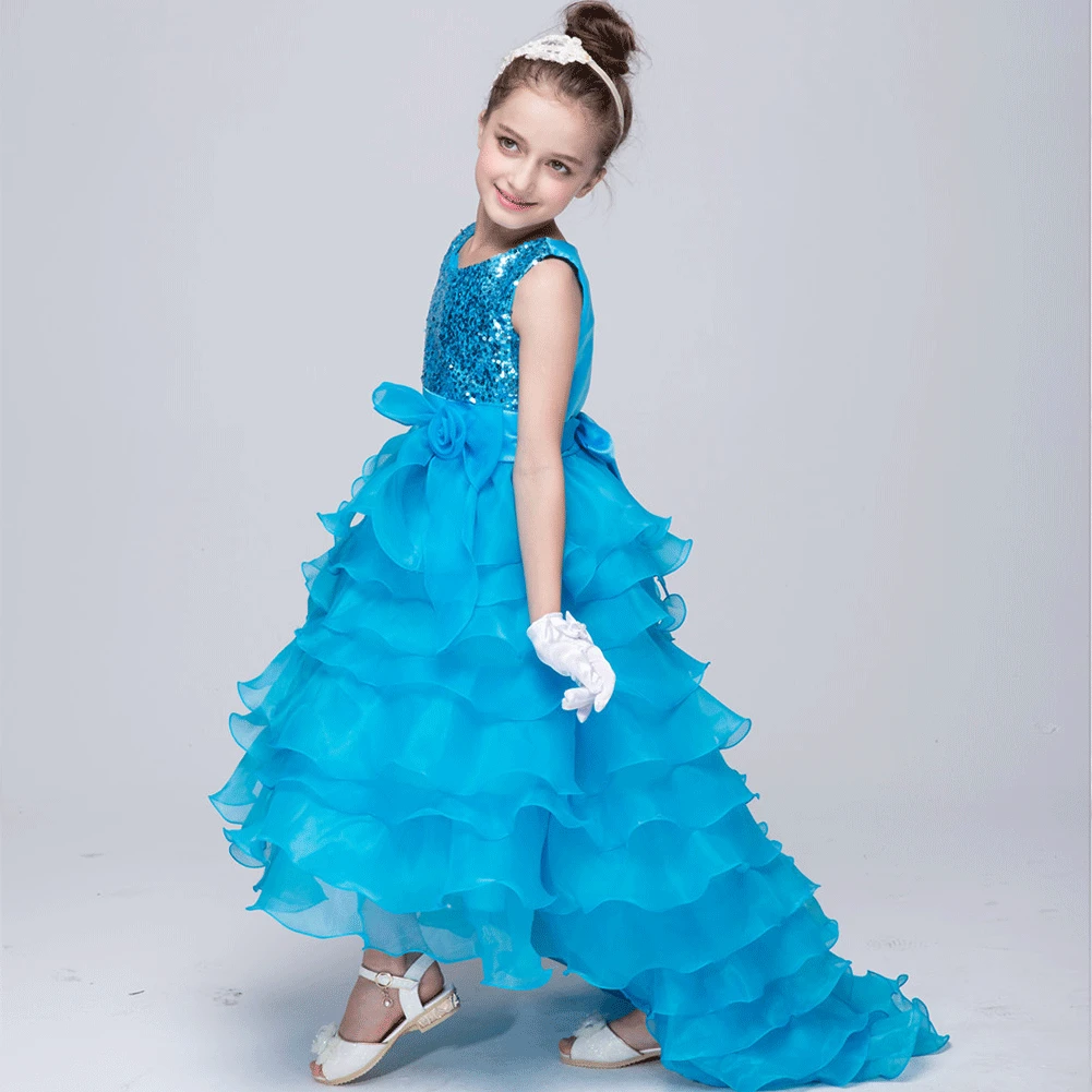 NEW Girl Paillettes Cake Trailing Abiti Da Sposa Flower Girl Dresses