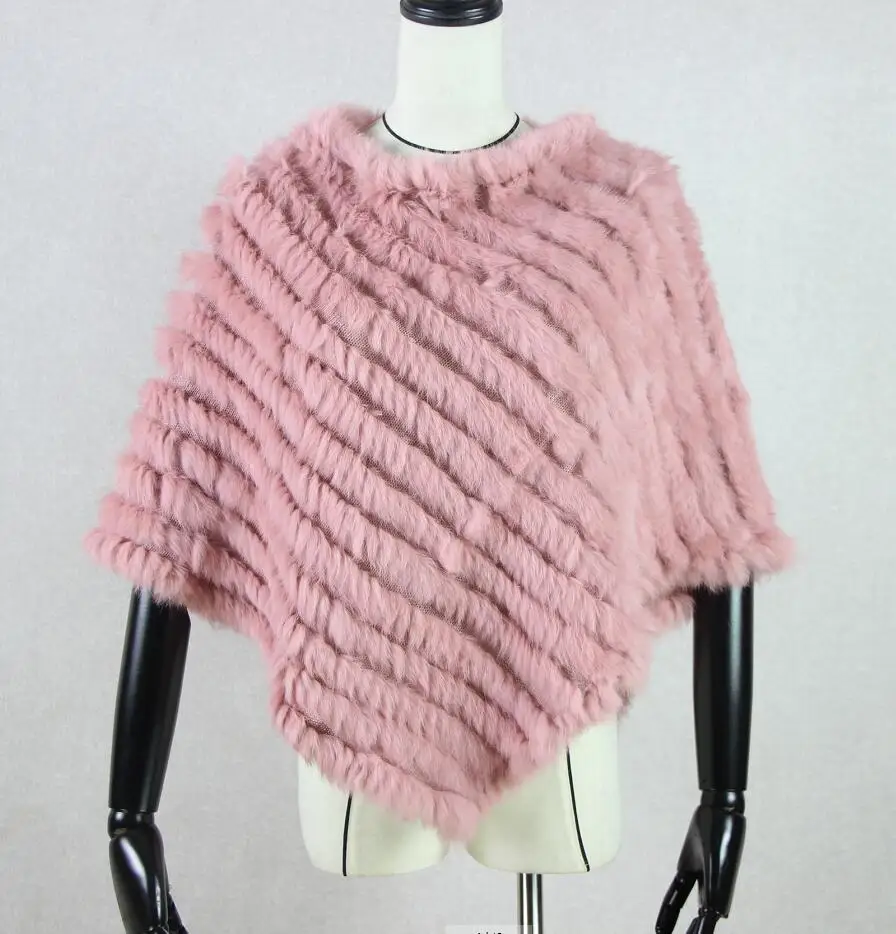 Harppihop Knitted rabbit fur shawl poncho stole cape scrap wrap women\'s garment Pashmina