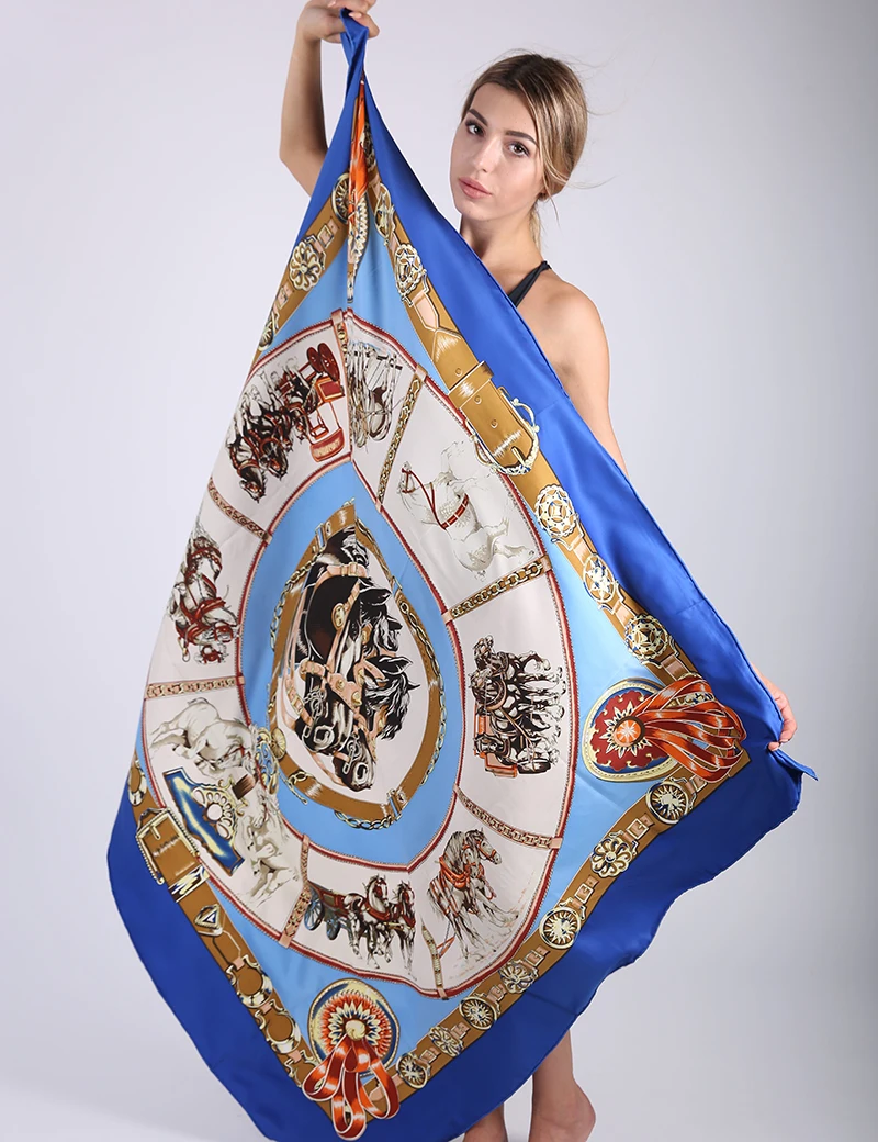 Jinjin.QC Brand Soft Silk Square Scarf Women Fashion Scarves and Wraps Horse Print Beach Sunscreen Shawls Drop shipping