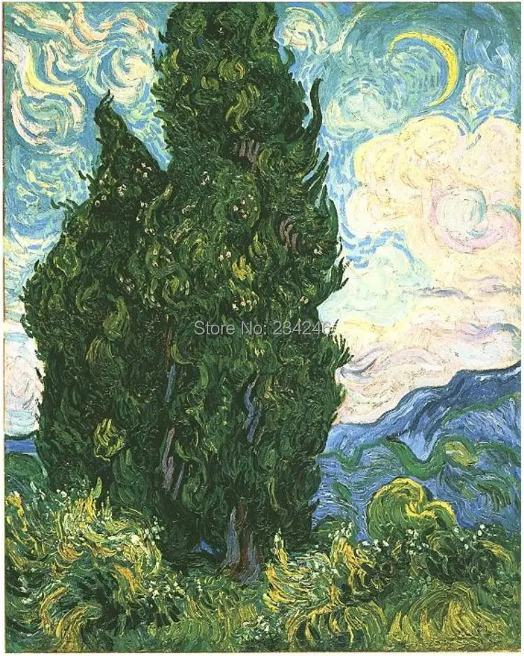 

Cypresses by Vincent Van Gogh Landscape Oil Painting on Canvas Wall Art for Living Room Home Decor Handpainted Artwork No Frame