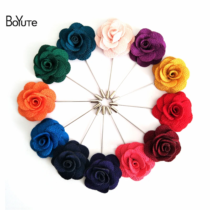 BoYuTe (20 Pieces/Lot) High Quality Camellia Flower Lapel Pin Brooch Men Fashion Wedding Boutonniere 23 Colors