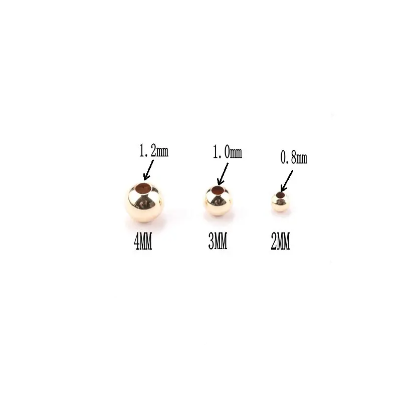 2-4MM 14K 골드 채워진 비즈 14K 골드 주얼리 재료 액세서리 팔찌 및 목걸이 제작을 위한 부드러운 주얼리 비즈, 10 개