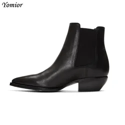 Handmade Winter New Genuine Leather Men Boots Fashion Sexy Pointed Toe Chelsea Boots Formal Business Suit Wedding Boots Big Size