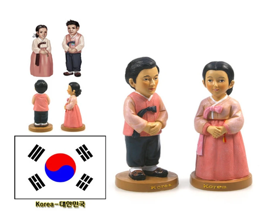 

Hot Sale Hand-painted Korea National Costumes A Pair Of Doll Statue Resin Crafts Tourism Souvenir Gifts Collection Home Decor