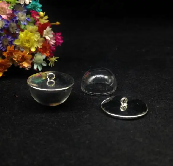 50pcs 18mm clear Half Round wishing bottle Glass Cover Dome Vial & classic button base set diy glass vial pendant craft necklace