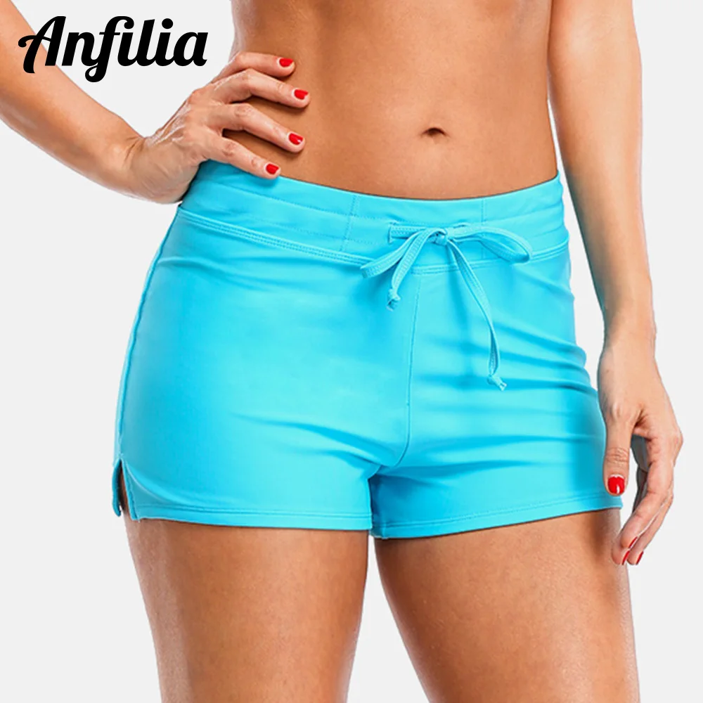 

Anfilia Swimming Trunks Women Bikini Bottom Solid Color Swimwear Briefs Split Bandage Boy Shorts