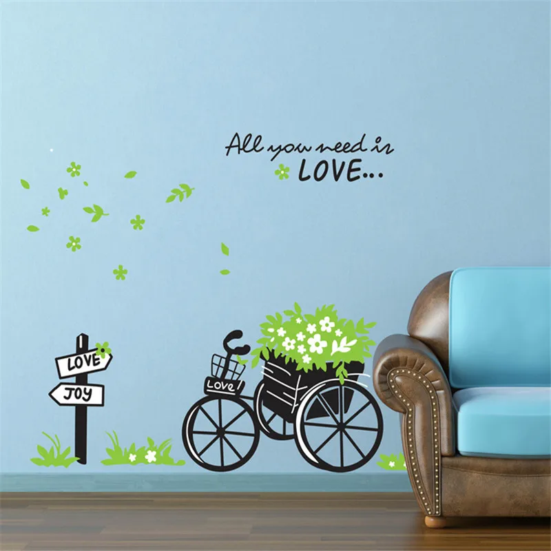 1PCS Green Grass White Flower Bicycle Wall Stickers For Kids Rooms Livingroom Bedroom Home Decor Decal 50*70cm