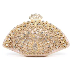 Luxury Designer Women Evening Bag Fashion Golden Metal Crystal Women Evening Bag Clutch Handbag Ladies Wedding Bridal Party Bag