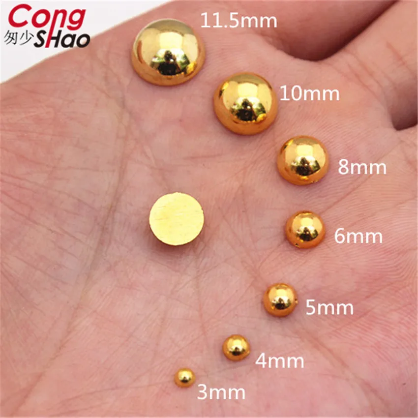 Flatback Half Round Gold Pearl ABS Imitation Pearl Acrylic Rhinestones Scrapbook Beads 3D Non HotFix Nail Art Decoration WC94