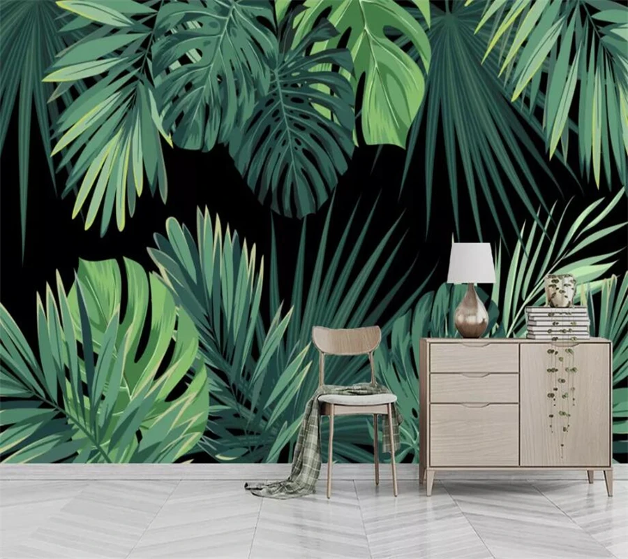 

beibehang Custom wallpaper 3d photo mural European retro hand-painted tropical rainforest banana leaves living room wall paper