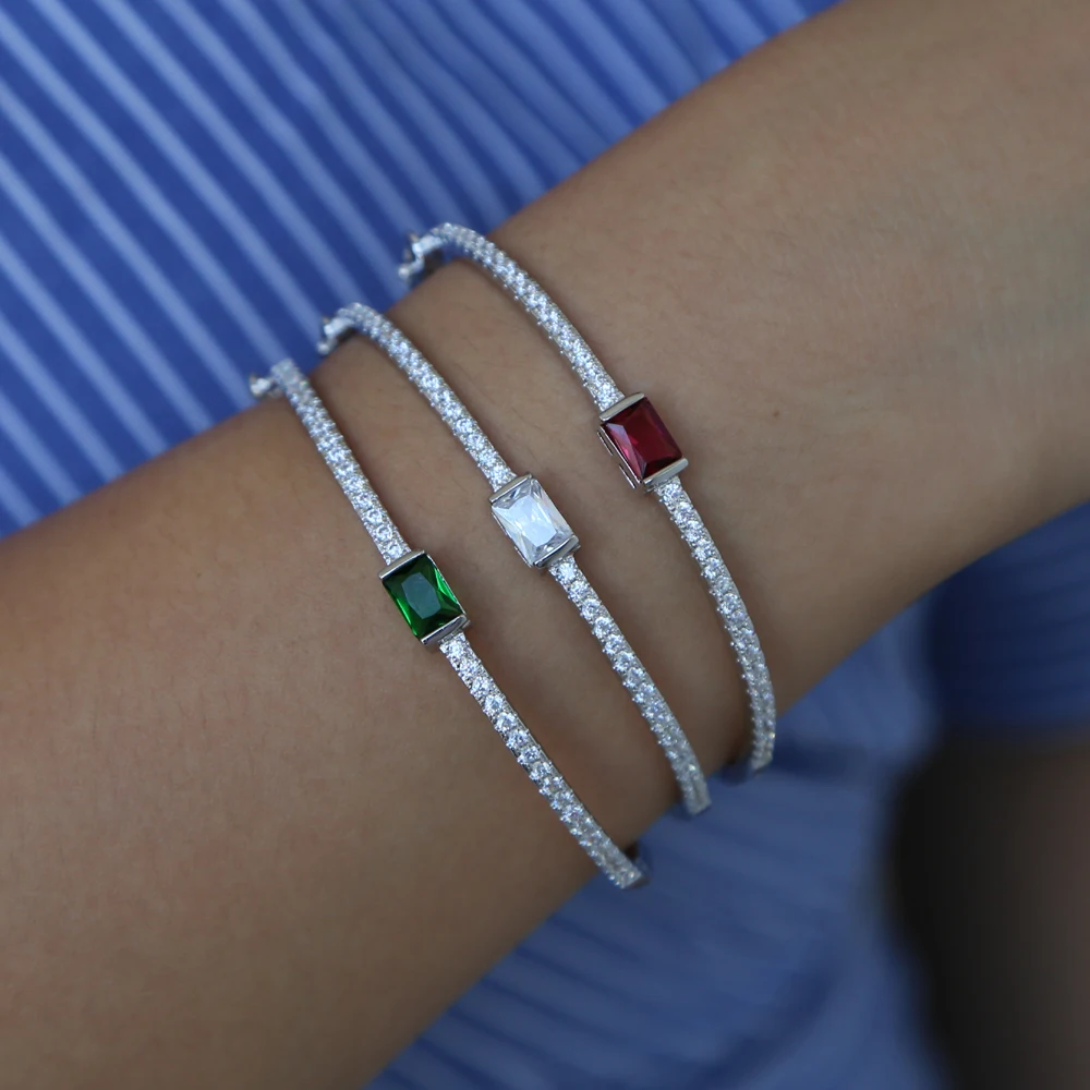 birthstone red green clear sparking bling cz band cuff bangle bracelet inner diamater 56-58mm fashion cubic zirconia bangles