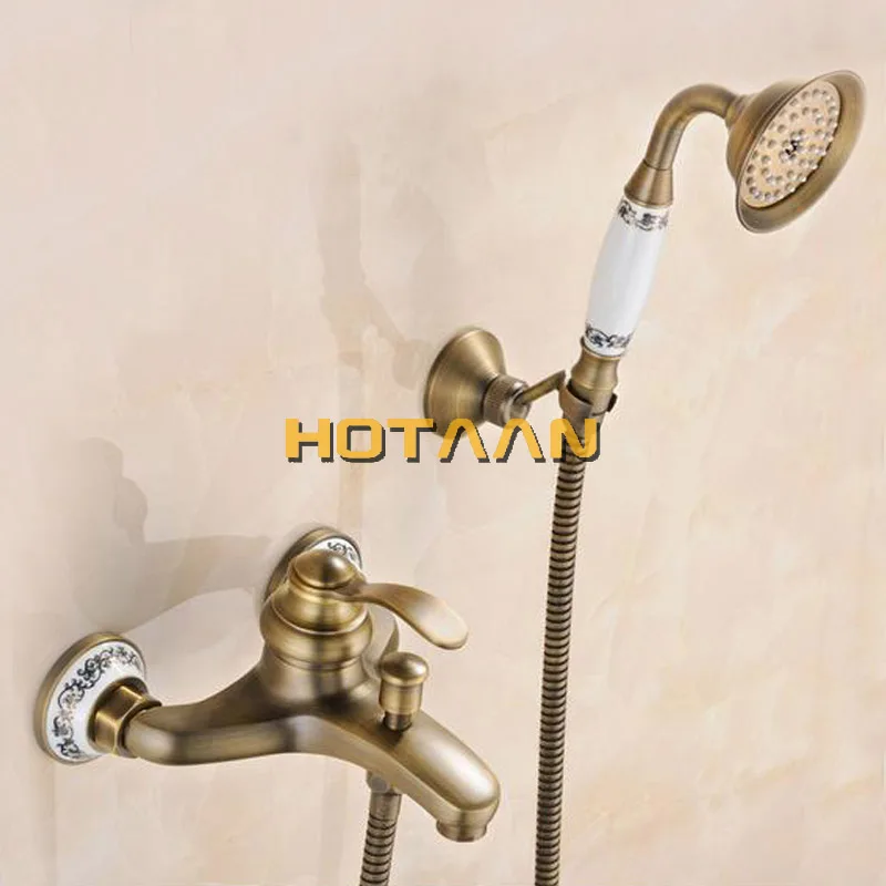 .  Bathroom Bath Tub Wall Mounted Hand Held Antique Brass Shower Head Kit Shower Faucet Sets YT-5340-B