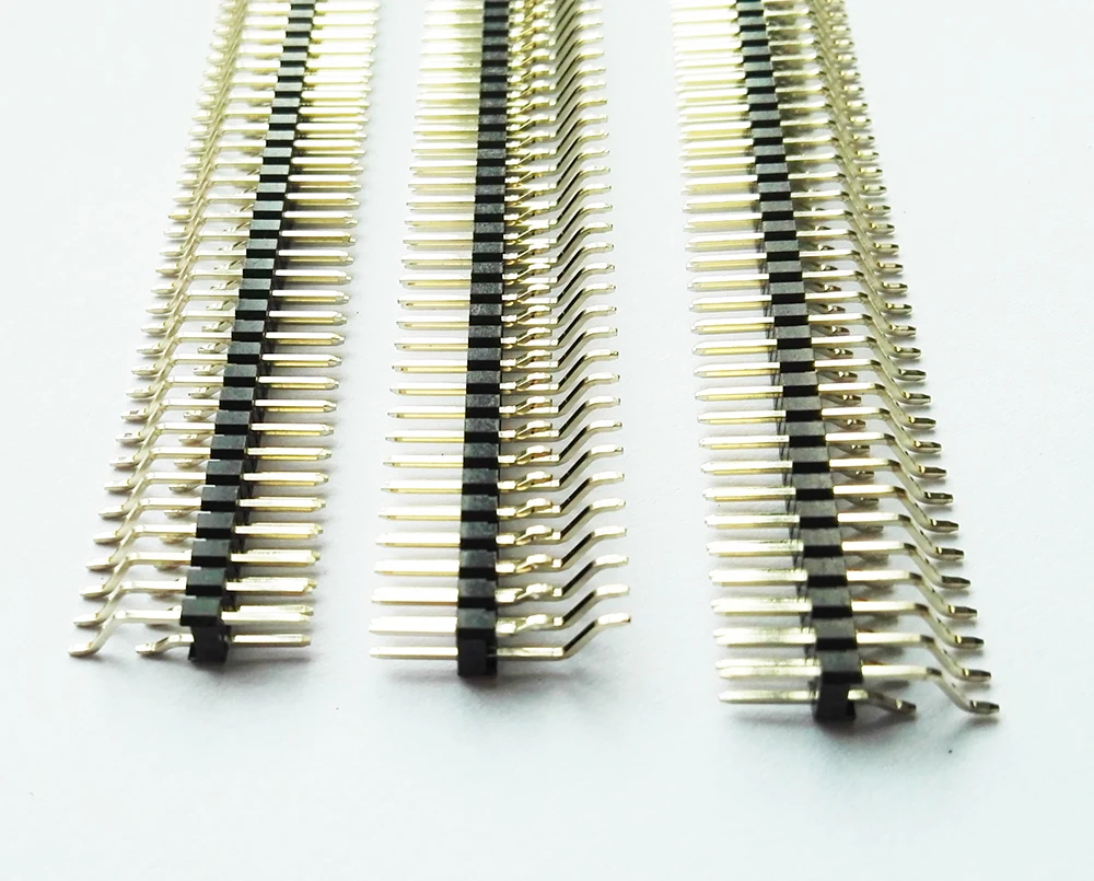 

100Pcs 2.54mm Pin Header Right Angle SMT 1/2X40p L11mm Board spacer Double row single plastic Gold-plated