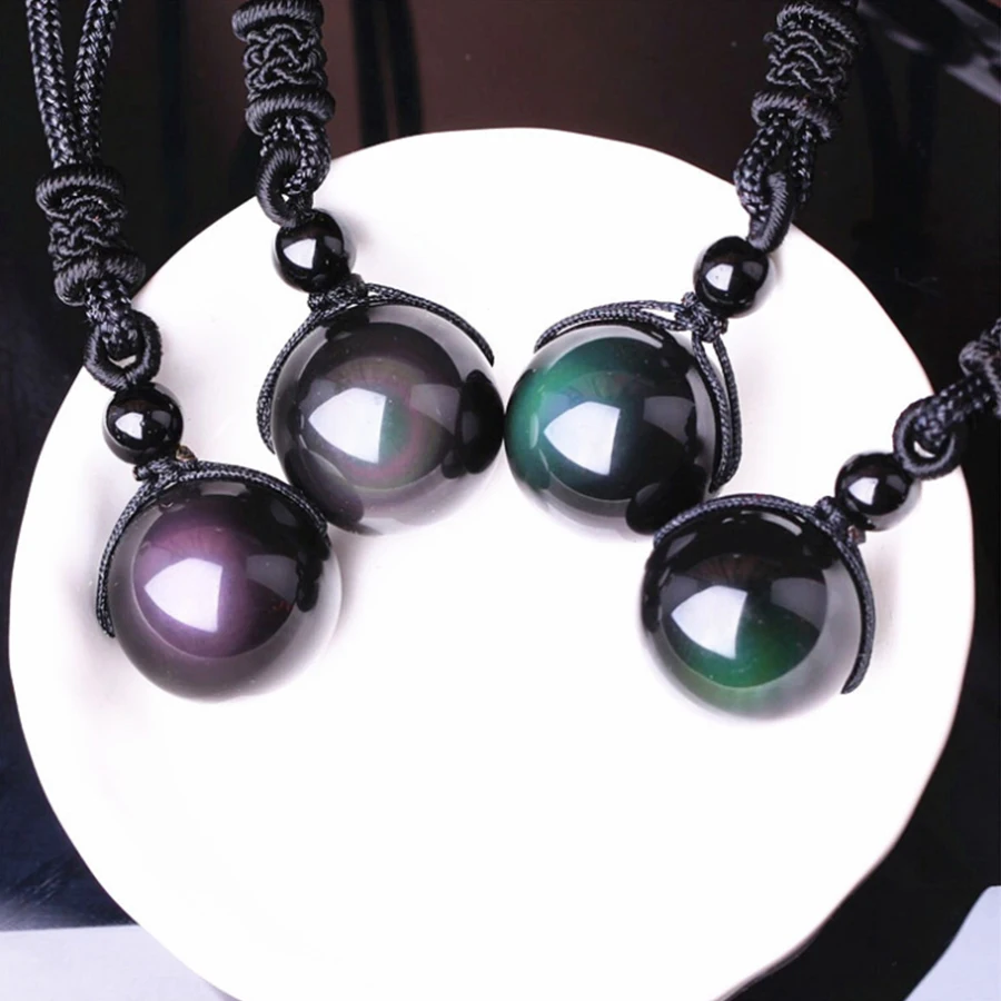 Natural Obsidian Rainbow Eye Necklaces for Woman Beaded Transfer Good Luck Bead Pendant New Rope Chain Necklace Handmade Jewelry