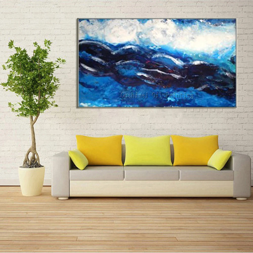 

Hand Painted Abstract Seascape Oil Painting Modern Sea Wave Landscape Wall Picture for Home Decor Blue Painting On Canvas