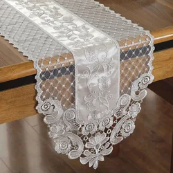 European Embroidery Fine Lace White Simple Coffee Table Runner Mats Flag French TV Cabinet Tablecloth Wedding Holiday Decoration