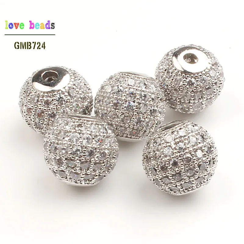 Modische Metall-Messing-Mikro-Pavé-Kristall-CZ-Rundperlen für Schmuck-DIY-Armbandherstellung 3 Stück/Set – Detail 3