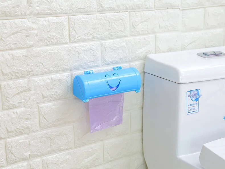 1PC Smile Face Garbage Bags Storage Box Container Wall-mounted Plastic Bag Holder Kitchen Grocery Dispenser Bathroom OK 0600