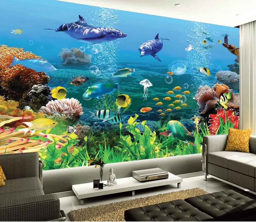 

Custom Photo Wallpaper Large 3D sofa TV Background Wallpaper Mural Wall Underwater World seabed shark 3D Mural Wallpaper