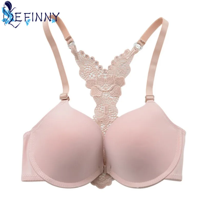 

Newest Sexy Women Front Closure Adjustable Y-line Straps Racerback Push Up Bra Flower Charming Underwear Lace Lingerie