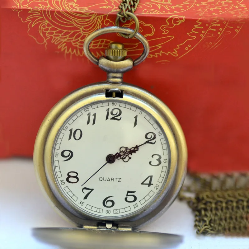 1010  DAD vintage shading pocket watch English digital Dad flip pocket watch bronze pocket watch