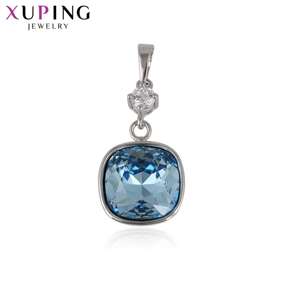 Xuping Jewelry Rhodium Color Square Shaped with Chain Fashion Elegant Crystal Pendant Necklaces for Women Party Gift 32885