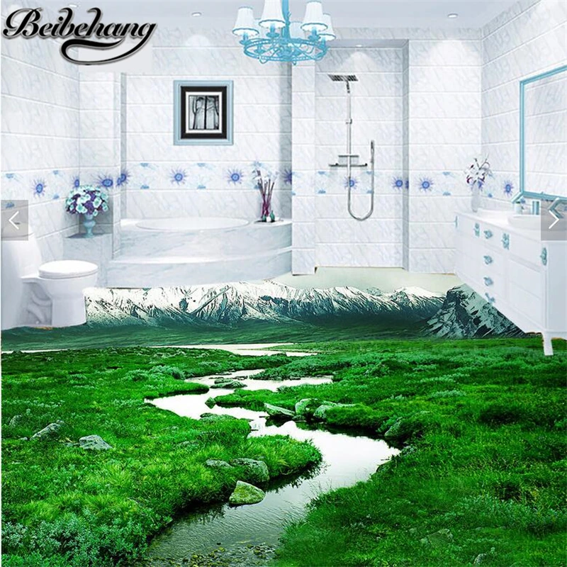 

beibehang Custom living room bedroom floor wallpaper foil 3d self-adhesive bathroom grass snowy mountain wallpaper 3D floor