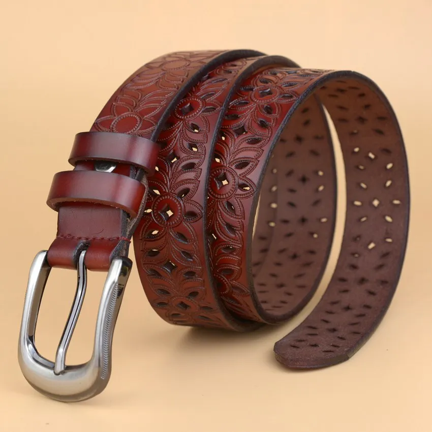 New  Fashion Women Belt Hot Ladies Real Cow Leather Hollow Out Belt Straps Girls Fashion Accessories All-match Waistband