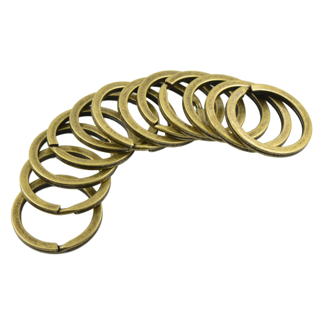 12pcs Antique Bronze Tone Metal Flat Split Rings Keyrings Keychains Keys Holder