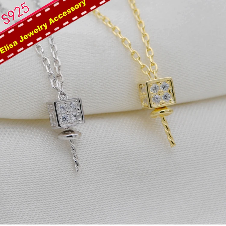 Cube Design Pendant Necklace Fittings S925 Sterling Silver Pearl Pendant Choker Accessory 3Pieces/Lot