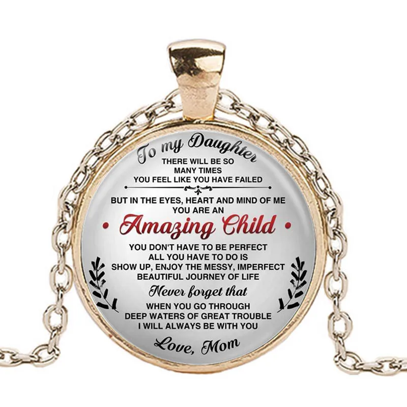 

Charms Brithday Gift Necklace Cabochon Glass Mom to Daughter Letter Picture Pendant Handmade Long Necklaces Jewelry Bijoux Femme