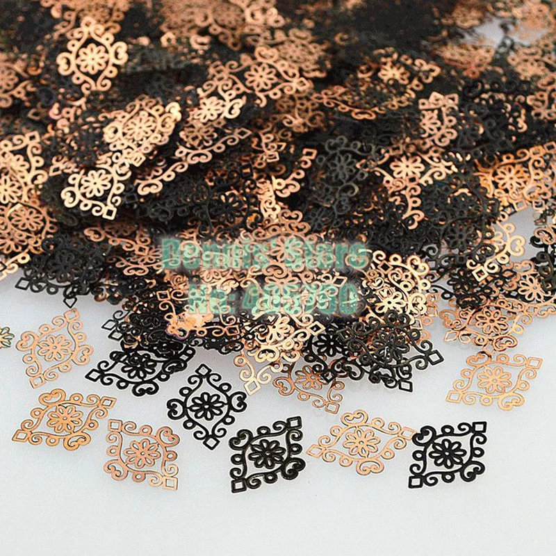 

800pcs/pack Rhombic Floral Pattern Black Brone Metallic Sequins Nail Art Sticker Cell Phone Decoration Tip