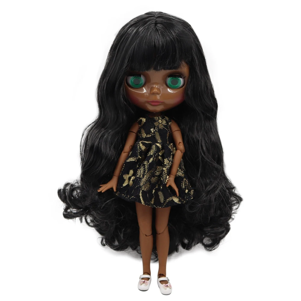 ICY DBS Blyth doll super black dark skin joint body dark black hair with curly hair.No.BL117/9016