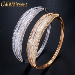 CWWZircons Brilliant Cubic Zirconia Indian Gold Plated Big Round Cuff Bangles Luxury Dubai Jewelry for Women Accessories BG027