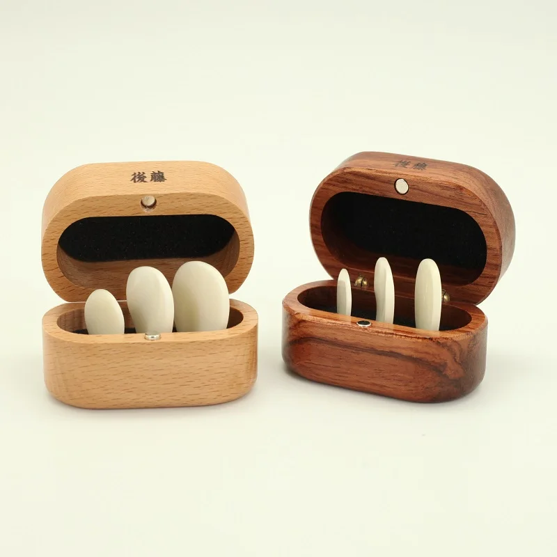 QCYQ Guitar Picks Handmade Out of Genuine Cow Bone with Wooden Box Gift Set, 3 Pieces of Guitar Pick