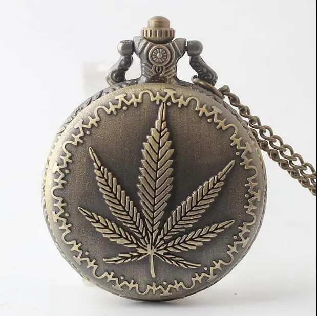 Vintage bronze antiguidades maple leaf padrão mulher e homem quartzo presente colar corrente e fbo corrente relógios de bolso